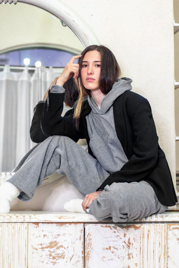 Set 90s Vibes:  Pants y Hoodie Crop Top Gris